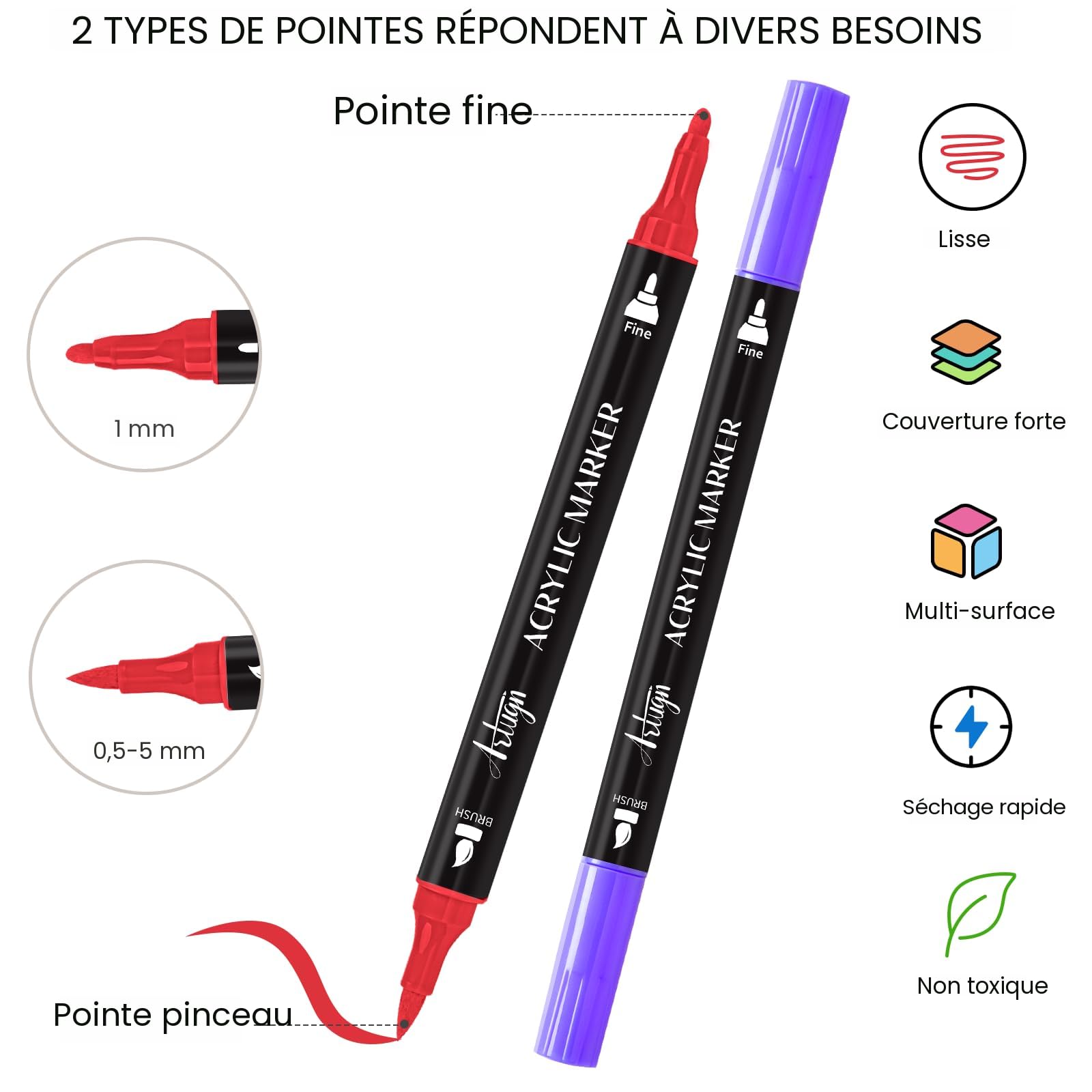 12/24/36 Stylos De Peinture Acrylique à Double Extrémité Pour Marqueurs