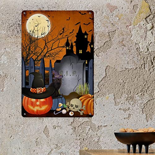Plaque métal Halloween déco murale rétro sorcière chat noir - 6