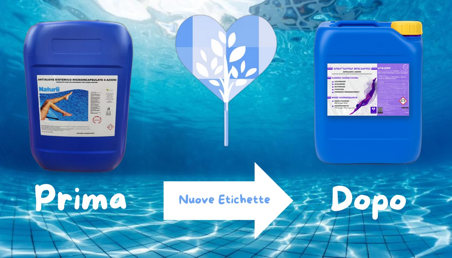 Naturìì 25 kg Antialghe Sistemico Alghicida 4 azioni Azzurrante, Schiarente, Battericida, Fungicida non Schiumogeno Mantenimento Piscina Made in Italy
