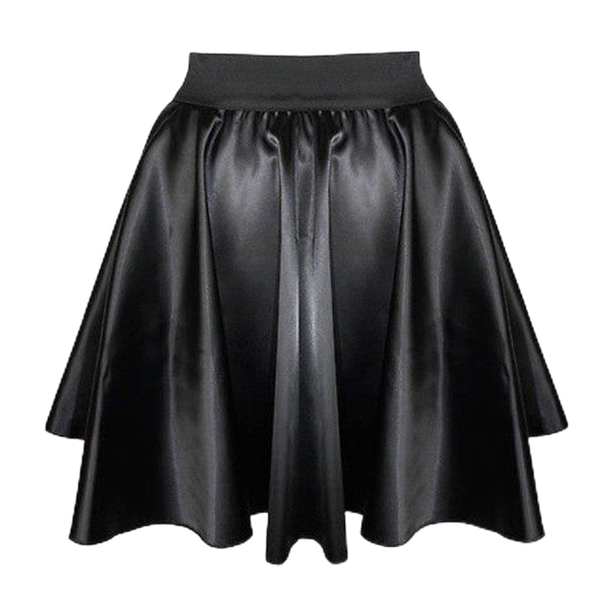 Get The Trend Womens PVC Wet Look Mini Skater Skirt Ladies Girls Black Flared Fux Leather Skirt (M/L)