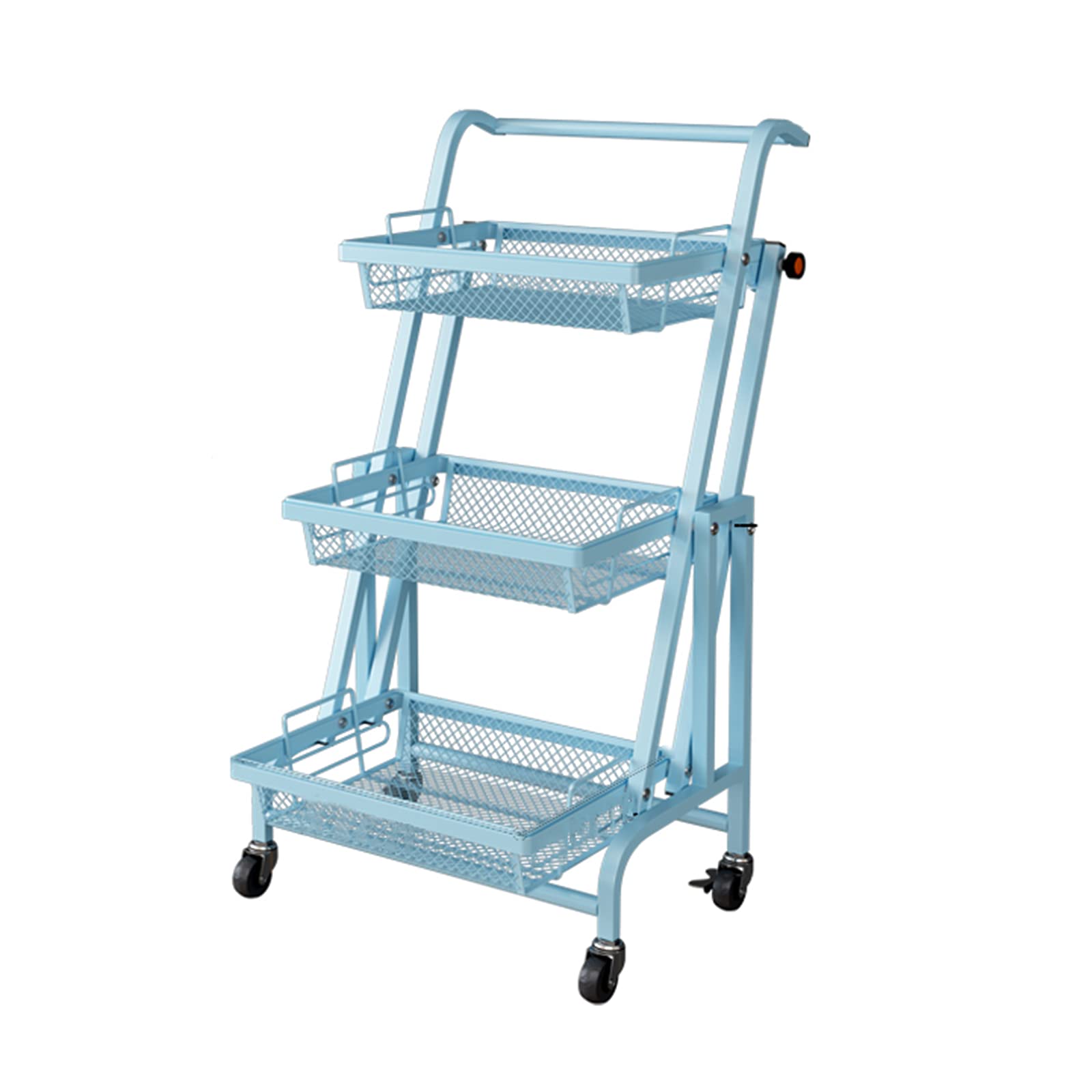 Carrello in metallo, carrello di servizio a 3 livelli con cestelli in filo metallico, carrello portaoggetti pieghevole parallelo da cucina su ruote per casa e ufficio (3 livelli, nero) (Blu