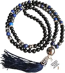 JAPAMALA 108 CONTAS EM PEDRAS NATURAIS ÔNIX, LÁPIS LAZULI E HEMATITA