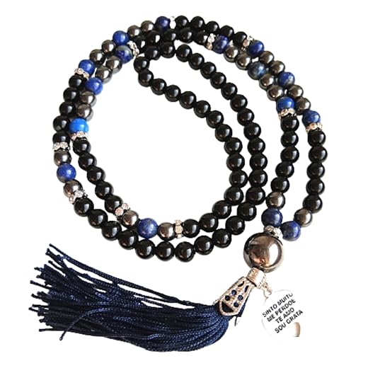 JAPAMALA 108 CONTAS EM PEDRAS NATURAIS ÔNIX, LÁPIS LAZULI E HEMATITA