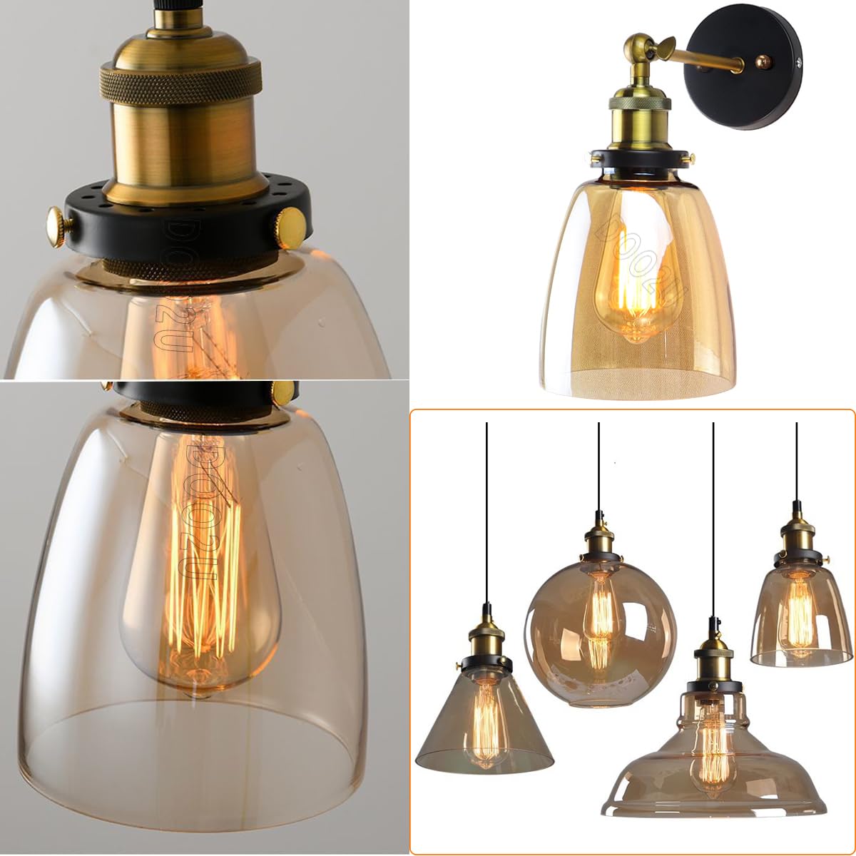 2 Piezas Aplique Pared Moderno Lámparas pared Interior E27 Apliques en Vidrio y Metal Industrial Luces de pared Dormitorio Iluminación Interior Ajustable para Pasillo Salón Baño