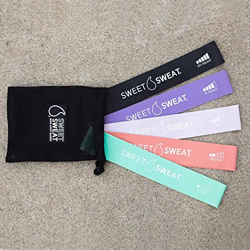 Sweet Sweat Mini Loop Resistance Bands - Set Of 5 | Exercise Hip Booty Bands For Squats, Lunges, Physical Therapy, Yoga, Pilates, Rehab & Home Or Gym Workouts #TOP2