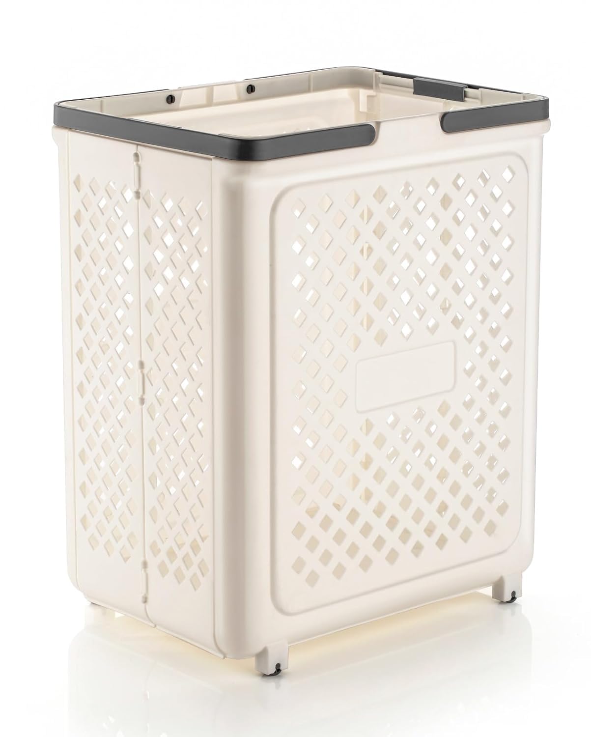 Plastic Laundry Basket with Ventilated Diamond Cut Design, on Wheels, Cream, 36x28x49 cm-image-20