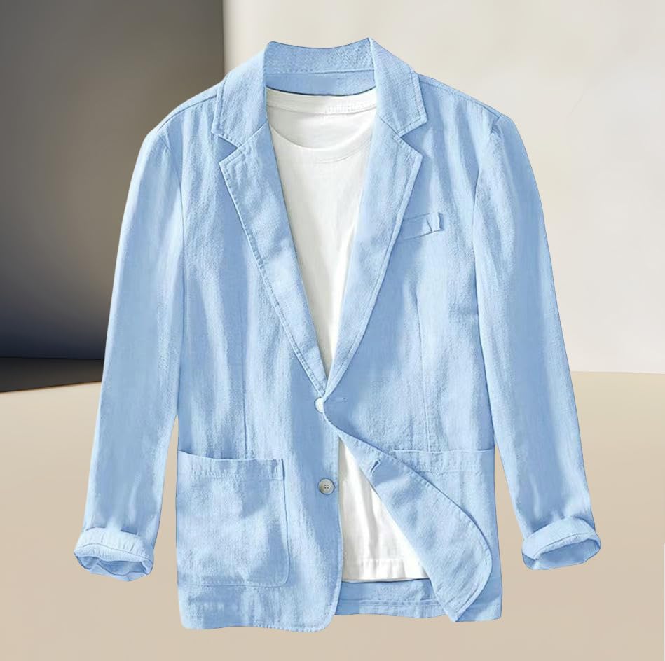 Blazer décontracté homme coton lin veste été légère couleur unie