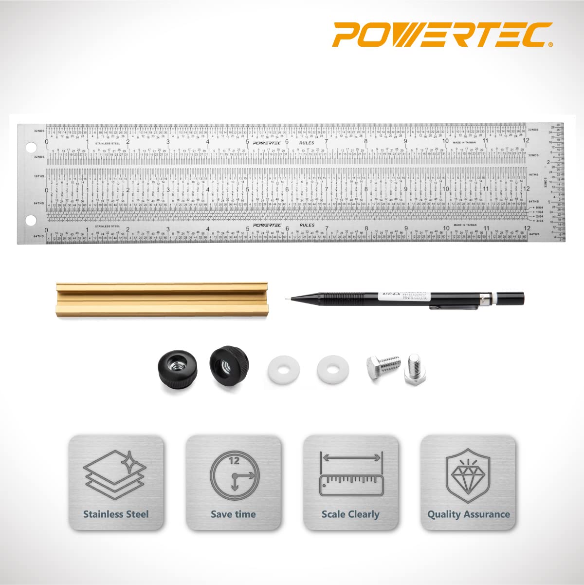 POWERTEC 80034 Ensemble de règles en T de marquage de précision | Règles carrées en T en acier inoxydable de 30,5 cm et 45,7 cm pour le travail du bois pour marquage, mesure, outil de traçage avec