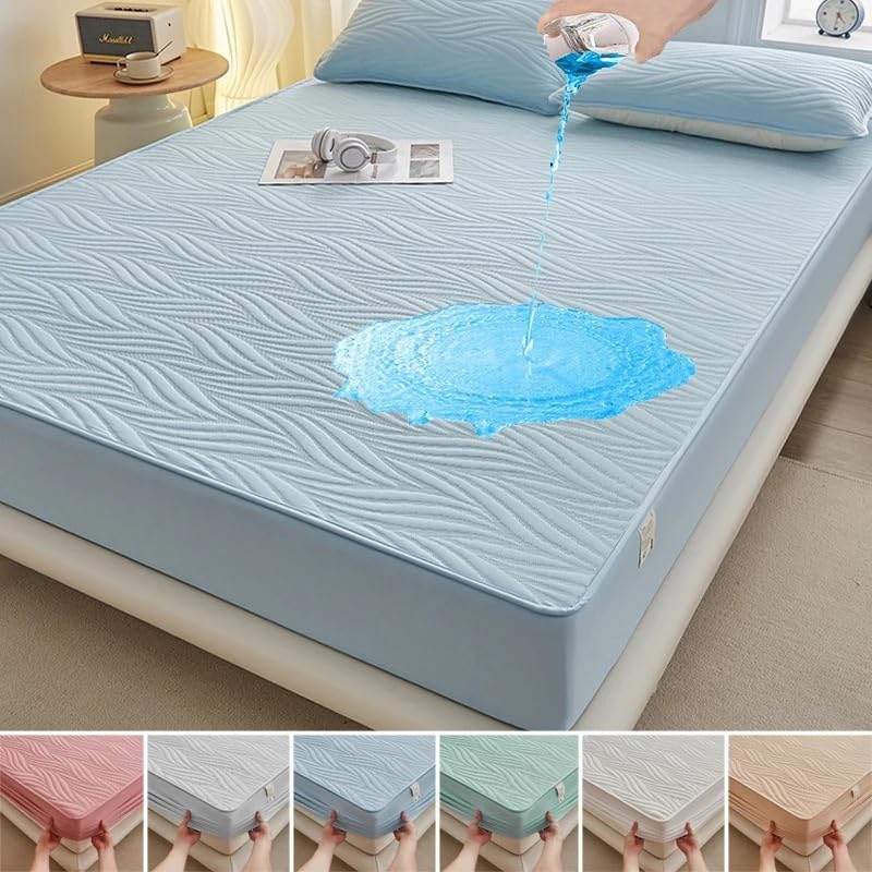 Protector Colchon Impermeable,Cubre Colchon Protector de colchón acolchado impermeable, funda de colchón transpirable y agradable for la piel, sábana ajustable antideslizante y cubrecamas.(WHITE,Twin-