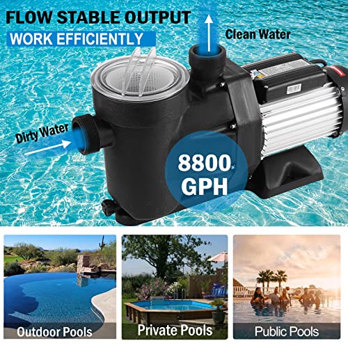 Topdeep Pool Pump 2.5 Hp Inground, 8800 Gph Self Primming Pool Pump Above Ground, 1850W Single Speed Swimming Pool Pumps With Strainer Basket & 2Pcs Connectors #TOP2