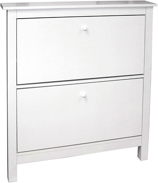 WATSONS STOWE - 8 Pair 2 Drawer Shoe Storage Organiser Cabinet - White