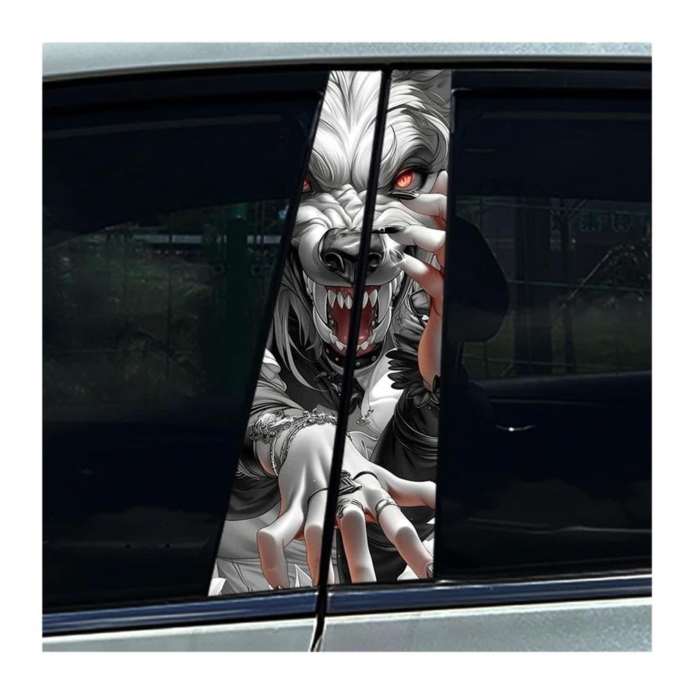 Decorative Items 2pcs Car Center Pillar Sticker Wolf Devil Girl Auto B Pillar Protective Film Decoration Sticker(F)