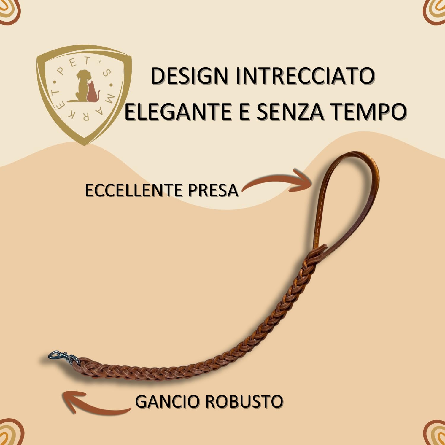 Pet's Market - Correa triple trenza de cuero con gancho para perro talla pequeña, mediana y grande disponible en diferentes tamaños (90 cm)