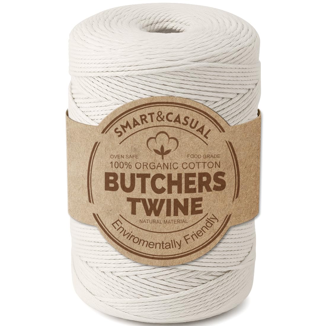 SMART&CASUAL 700 Feet 100% Cotton Butcher Twine String 2mm Food-Grade Cooking Twine for Kitchen Roasting Turkey Sausage Meat Prep Baking Crafts Crocheting Gift Wrapping Gardening Natural White 700 Feet (213M)