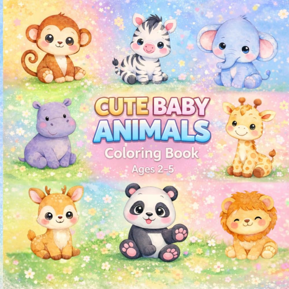 Cute Baby Animals Coloring Book for Kids Ages 2-5: 30 Simple and Adorable Animal Coloring Pages for Toddlers and Preschool Kids