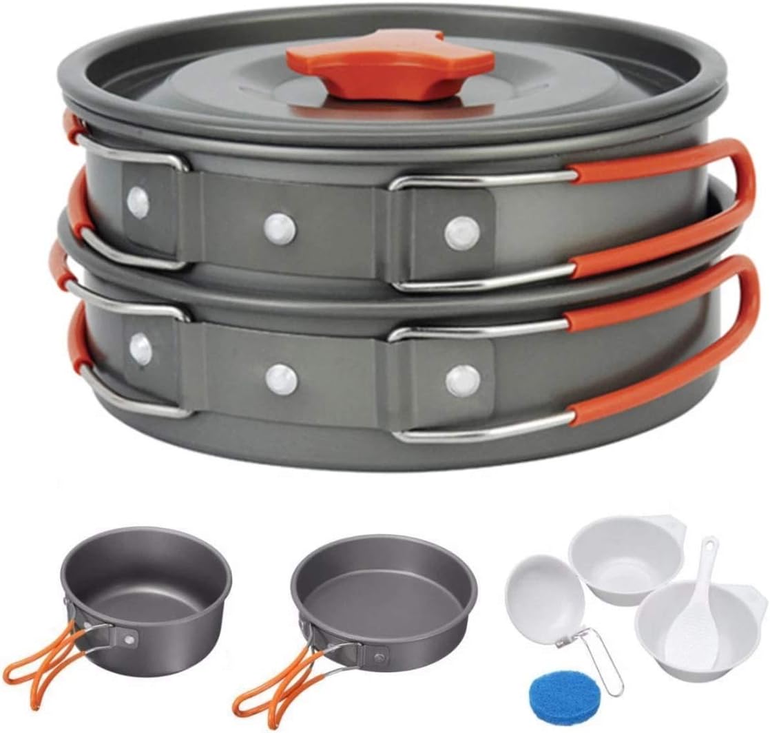 8Pcs/ Set Portable Outdoor Cooking Non-Stick Pots Pans Portable Outdoor Camping Hiking Cooking Set Cookware Travel Tableware