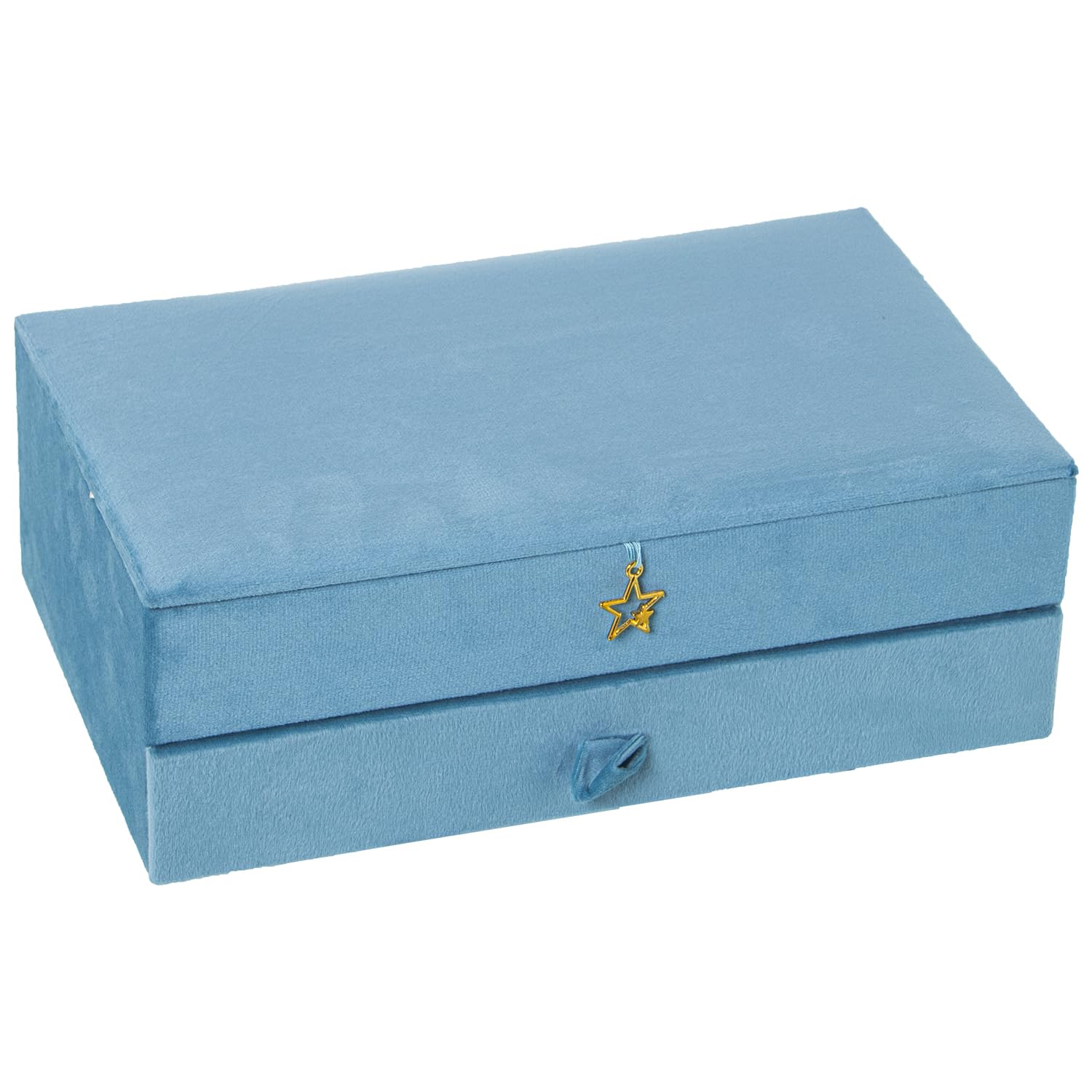 Boîte à bijoux velours bleu 29cm, le cadeau raffiné avec étoile dorée