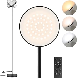 Floor Lamp, Bright LED Floor Lamp with 2700K-6000K Stepless Dimming, 24W/2400LM Modern Torchiere Floor Lamps with Remote & Foot Switch, 65" Tall Standing Lamp for Living Room Bedroom Office