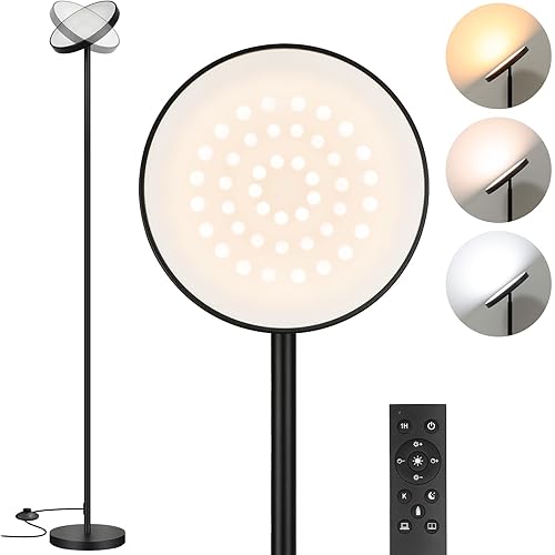 Bright Floor Lamp, 2400LM LED Floor Lamp for Living Room, Torchiere Floor Lamps with 2700K-6000K Stepless Dimming, 65" Tall Modern Standing Lamp with Remote & Foot Switch for Bedroom Office