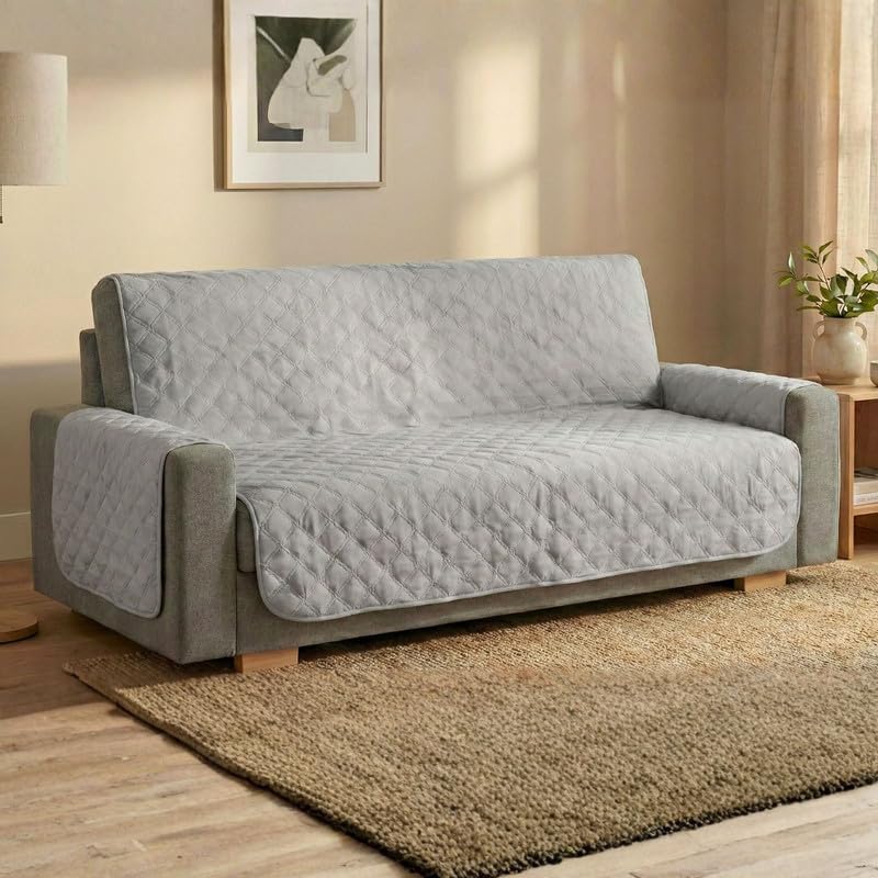 NARCISO Copridivano 3 Posti con Braccioli Made in Italy, Copri Divano Reversibile Realizzato in Microfibra Lavabile Nota per la Resistenza all'Usura Quotidiana, con Laccetti - Grigio Chiaro