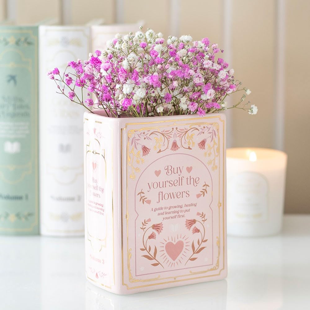 Pink Ceramic Book-Shaped Flower Vase, 600ml, for Fresh or Dried Blooms, Home Décor