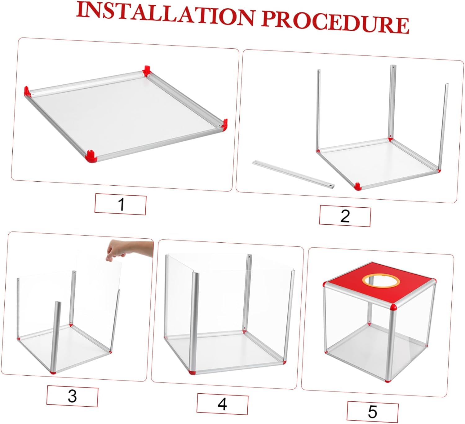 Fundraising Lottery Box Transparent Red Raffle Box for Donations Voting and Contests Design for Events and Office Activities