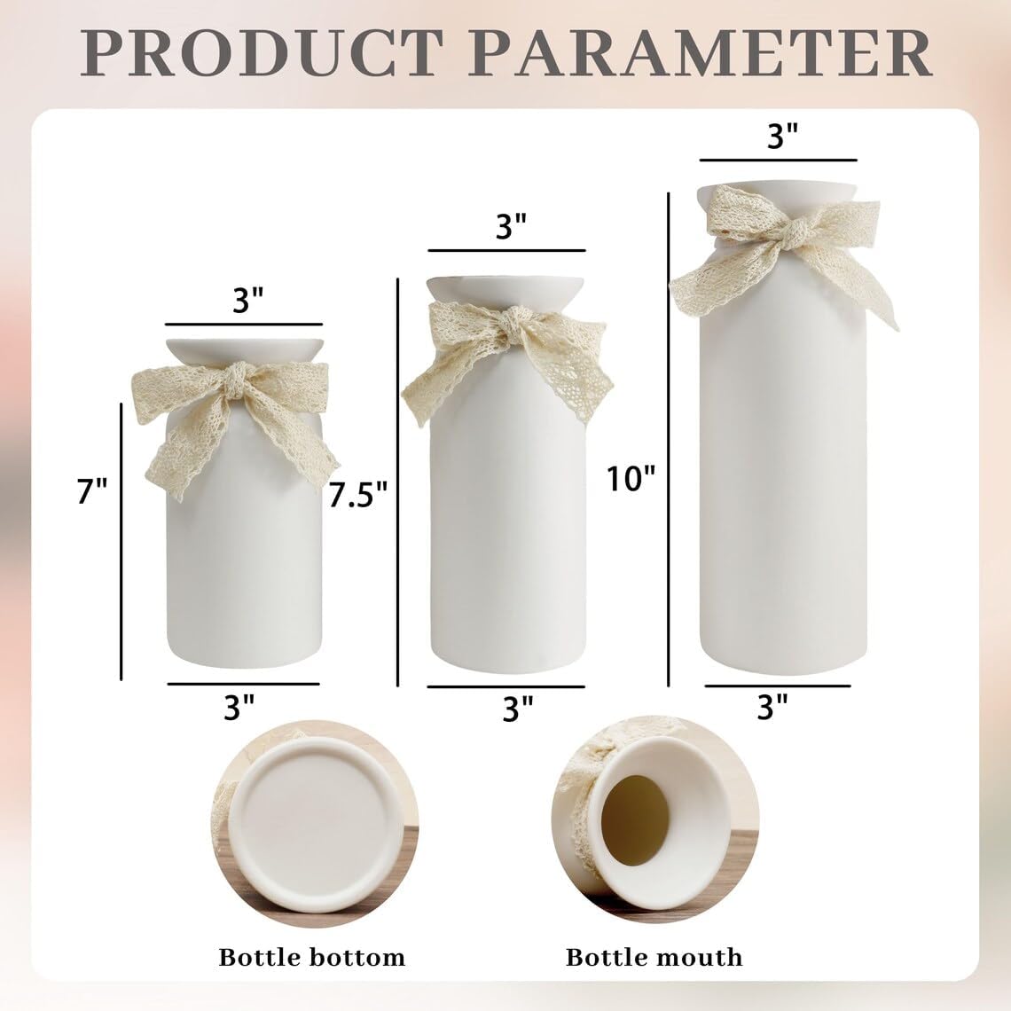 Personalized Wedding Vase with Custom Names and Date, White Ceramic Flower Bottle with Lace Bow, 3 Sizes.