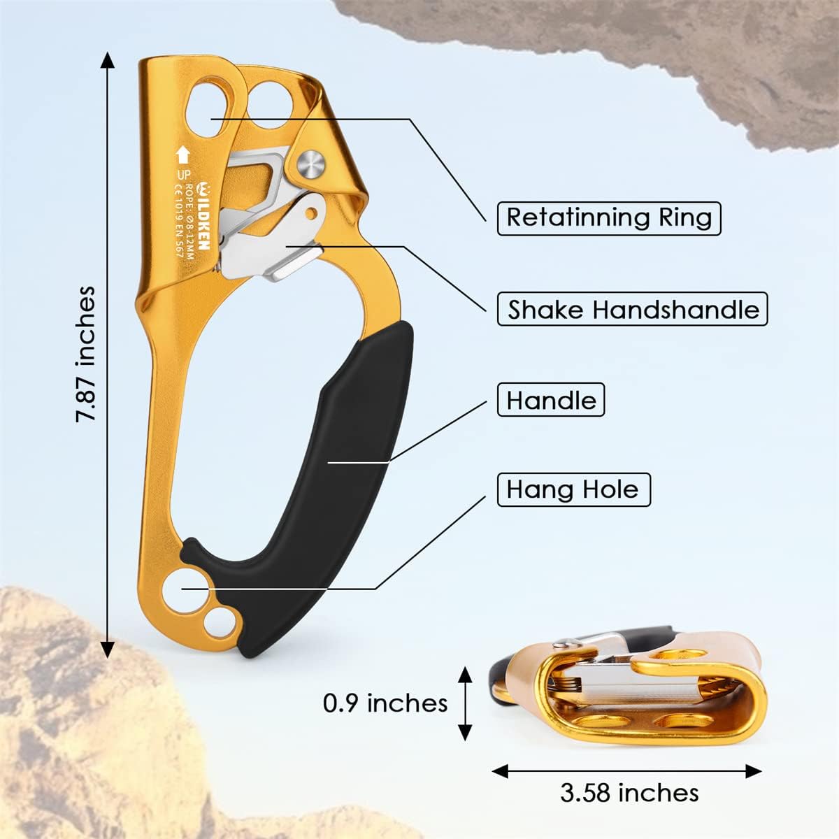 WILDKEN Rock Climbing Chest Ascender Climbing Mountaineering Tree Arborist Climbing Rappelling Equip, Climbing Hand Ascender Outdoor Mountaineering Tree Arborist Climbing Rappelling Equip Hand Ascende