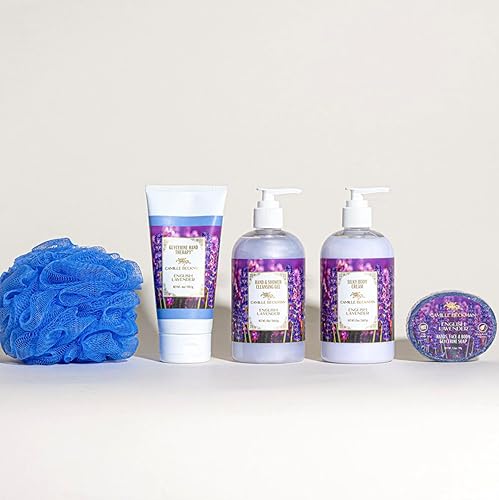 Miniatura 2 de Camille Beckman Essentials Cesta de regalo, lavanda inglesa, terapia de manos de glicerina de 6 onzas, crema corporal sedosa de 13 onzas, gel