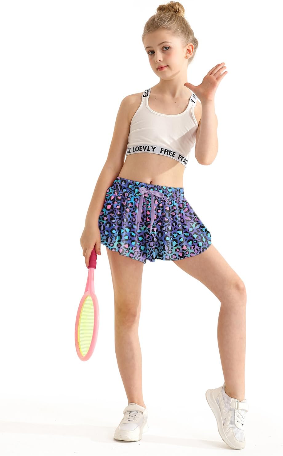 EQSJIU Girls Butterfly Shorts with Spandex Liner Preppy Flowy Athletic Shorts Skirts for Sports, Running, Dance, Cheerleading