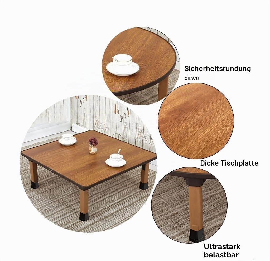 Multifunktionaler Klapptisch Japanischer Stil Niedriger Bodentisch Beistelltisch Esstisch Klappbar Teetisch Tatami Sitzhöhe Platzsparend Für Wohnzimmer Studi(Square,80x80cm(32"x32"))