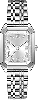 Vista 7 de Relojes para mujer, caja rectangular vintage, banda de acero inoxidable, reloj de pulsera para mujer, números romanos simples, resistente al agua