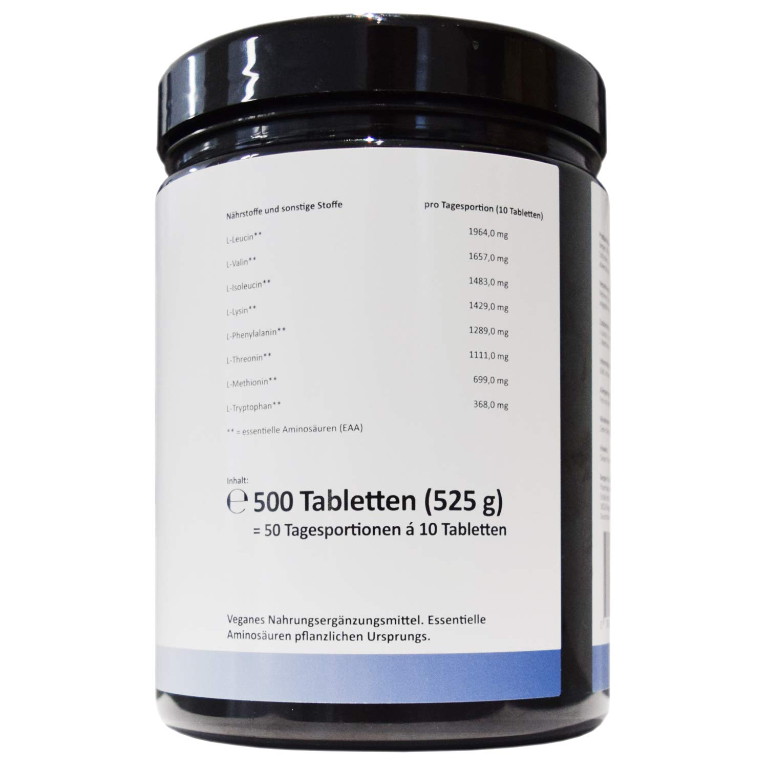 Multi Amino-EAA 8 Pattern - 500 Tabletten mit je 1000 mg - Master Amino Protein Formel mit 8 essentielle Aminosäuren aus Hülsenfrüchten - BCAA - Hochdosiert - Vegan - Laborgeprüft
