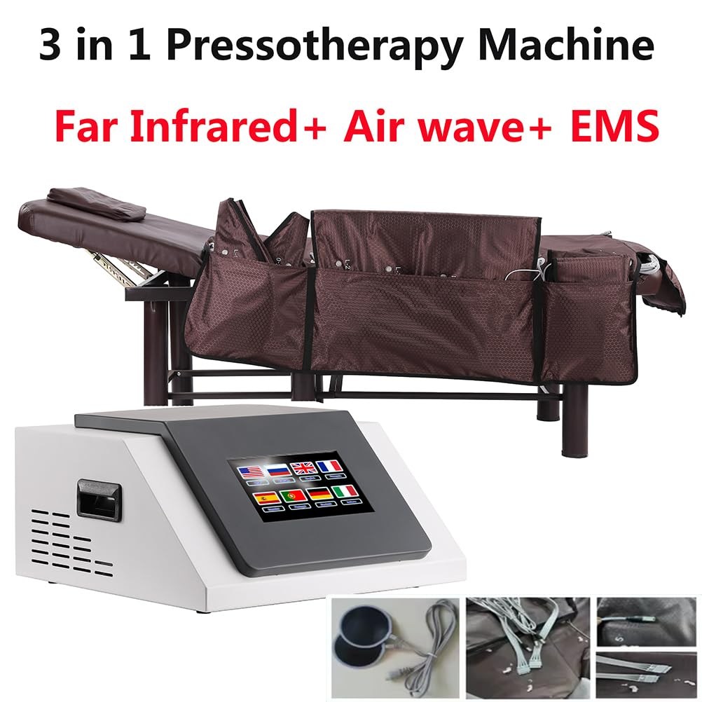 Massaggiatore per linfodrenaggio con riscaldamento del corpo per massaggio alle gambe con pressione dell'aria a 360° con EMS, tuta pressoterapia 3 in1, 24 airbag