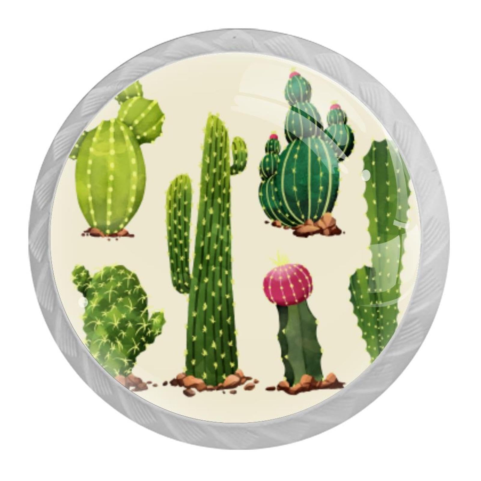Tqmspg Multi11 4 Pieces Drawer Pulls Green Cactus Door Knobs Dresser Handles For Kitchen Wardrobe Cupboard Hardware Furniture