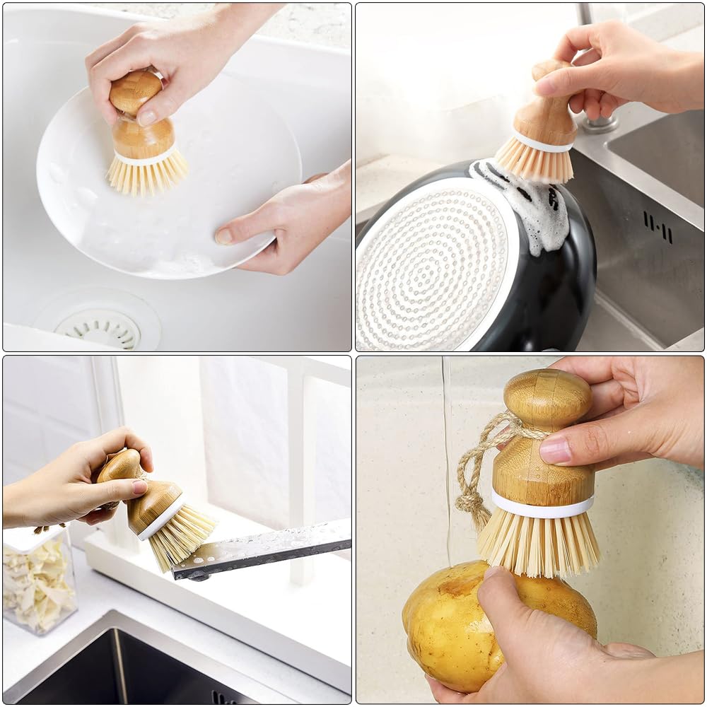 Cepillo de Setas, Cepillo Fregar Platos, 2 PCS cepillos Redondos de bambú para Hongos con cordón, Cepillo de Limpieza de Cocina para Utensilios, Cepillo Multiusos para Platos para Verduras