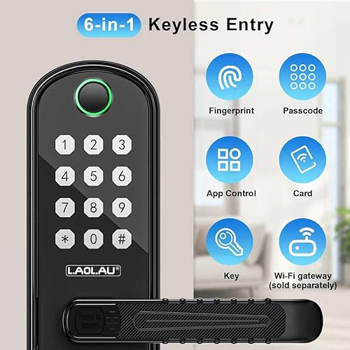 Miniatura 2 de B04 - Cerradura electrónica de puerta con teclado y asa, cerradura de puerta inteligente de entrada sin llave, control remoto por aplicación, Negro