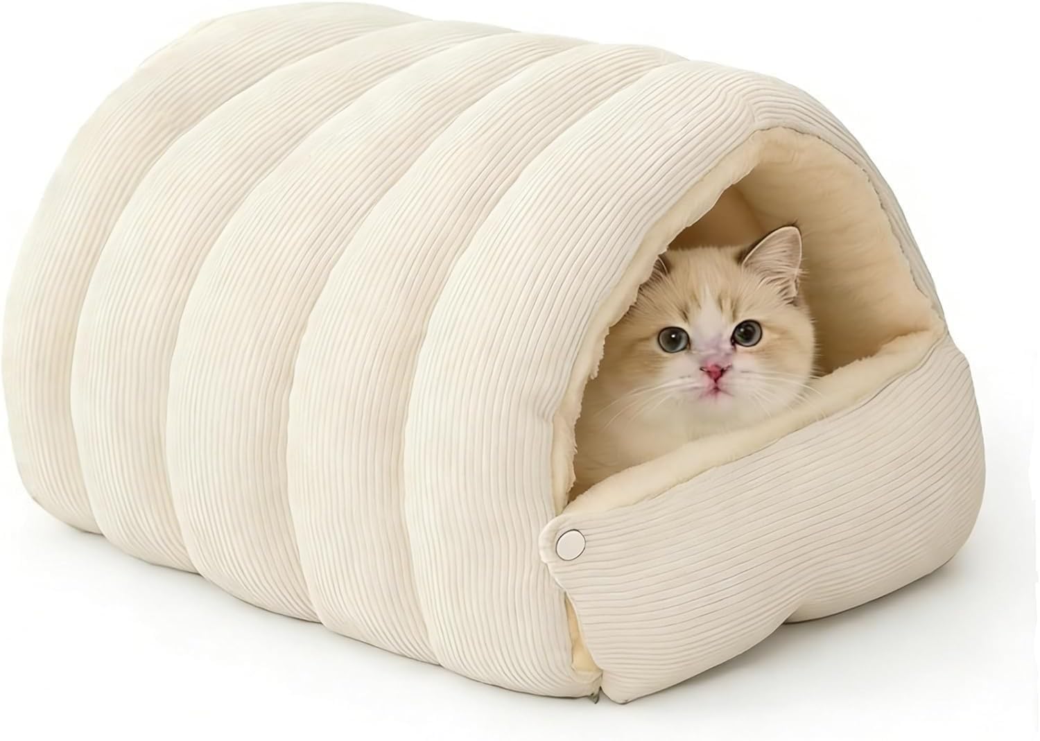 Cat Cave Bed with Hood - Indoor Cat Bed for Cats, Soft Cat Sleeping Bag, Pet Cave for Cats, Detachable Design (Green, 22 inch)