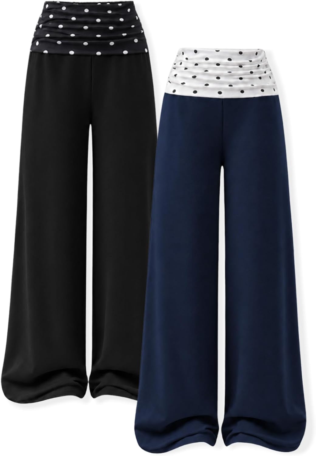 KIDLAGA 2 Pack Tween Girls Sweatpants Wide Leg High Waist Sweat Polka Dots Pants for Girls Size 7-14 Years