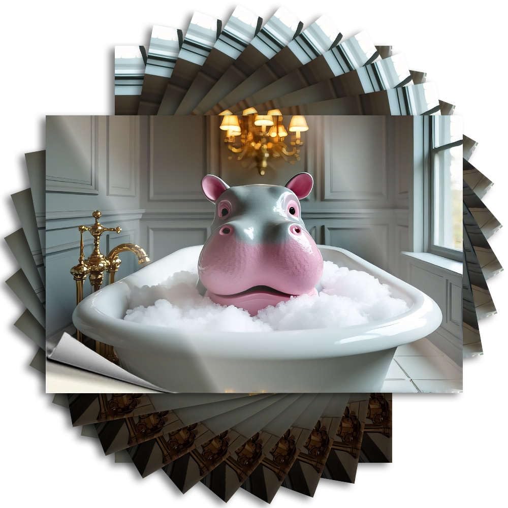 Room Accessories for Men Wall Quote | A Hippopotamus is Taking A Bubble Bath in an Elegant Bathroom. Funky Durable Vinyl Sticker Easy Apply for Summer(8X12CM)