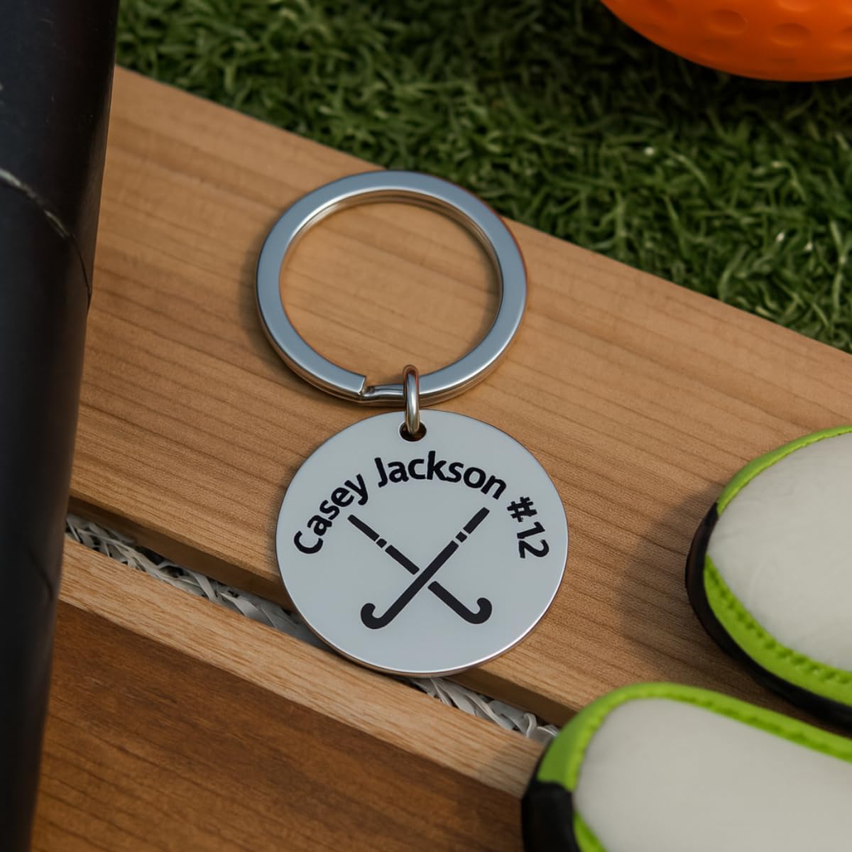 Personalized Field Hockey Keychain • Custom Engraved Stainless Steel Pendant with Name & Number • Gift for Players, Teams & Coaches - Image 4
