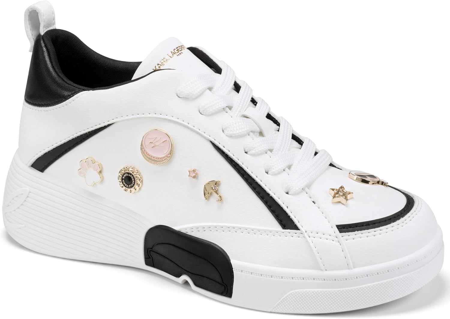 Karl Lagerfeld Women's Mineola Wedge Lace Up Sneaker with Pins