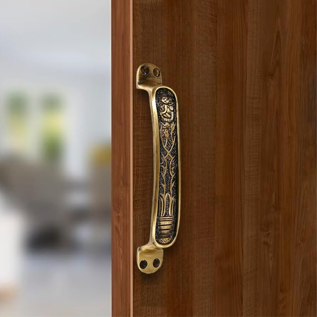 Heavy Brass Door Handle 8 Inches Brass Ganesh Door Handle Antique Finishing, Wooden Main for Home, Royal Look for All Door C-200 (1)