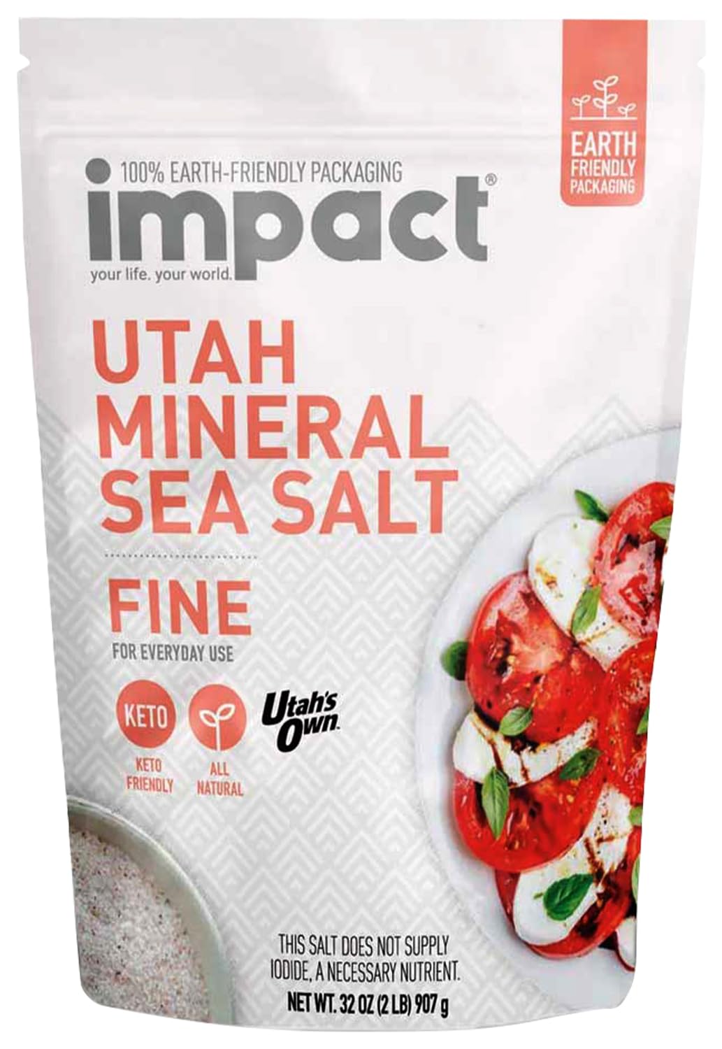 Impact - Fine Grain Utah Mineral Sea Salt - Unrefined Non-GMO Gluten Free Trace Minerals Gourmet Salt from Ancient Central Utah Deposit - 2lb
