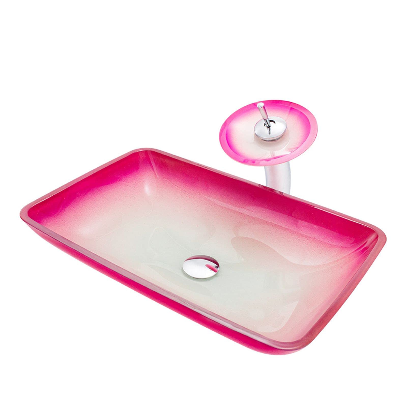 ASerZenith Bathroom Vessel Sink With Faucet And Drain Combo Vessel Bowl Sink Tempered Glass Countertop Sink Bowl Pink 12Mm Thickness Above Counter Sink Art Basin
