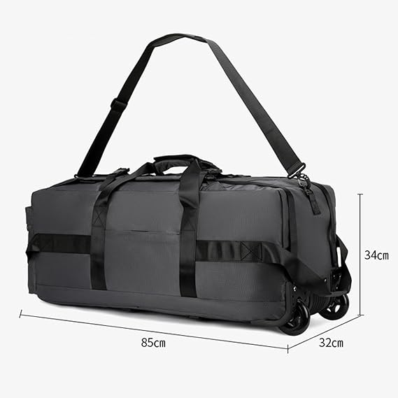 Wheeled Duffel Bag Rolling Garment Bag Large Portable Overnight Suitcase Backpack for Beach Business Trip Camping Storage Bag, Gray