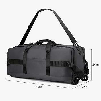 Wheeled Duffel Bag Rolling Garment Bag Large Portable Overnight Suitcase Backpack for Beach Business Trip Camping Storage Bag, Gray