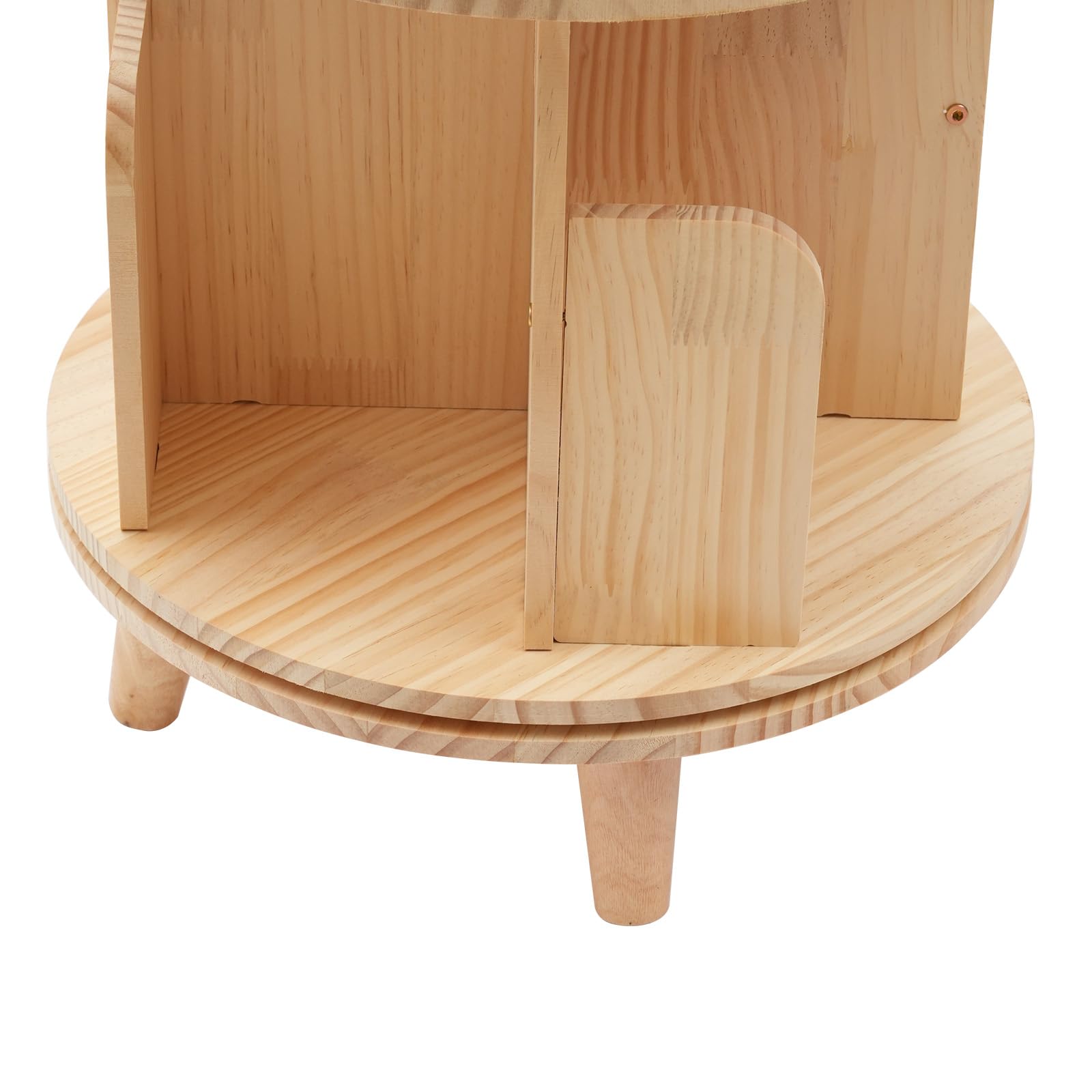 Libreria girevole in legno massello con display a 360 gradi, scaffale multifunzione con base e 4 scomparti, scaffale girevole in legno per libri