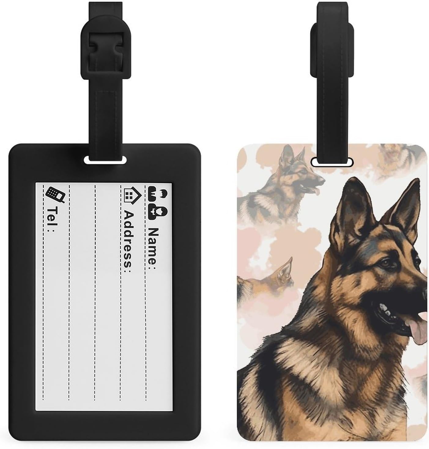 German Shepherd Dog Lovers Luggage Tags for Suitcases Travel ID Bag Tag with Address Card Business Card Holder Quick Spot Baggage Identifier for Carry On, Durable TPU Suitcase Tags