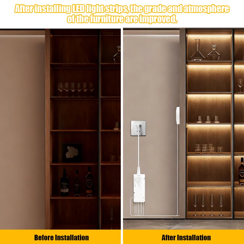 Striscia LED COB con 6 rotoli da 12 V COB LED bianco caldo con interruttore touch e mano per armadi di vino, scaffali, armadi, cucina